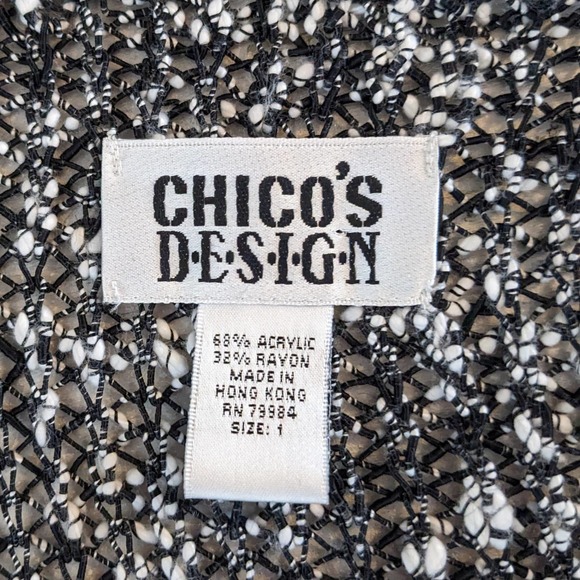 Chico's Design Black/Cream Open Weave V-Neck Pullover Sweater Women's Sz 1 (M) - Picture 4 of 5